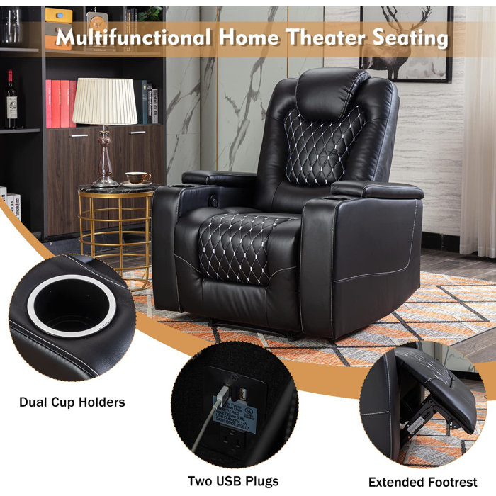 Latitude Run® 35'' Leather Home Theater Recliner Seats with Cup Holders